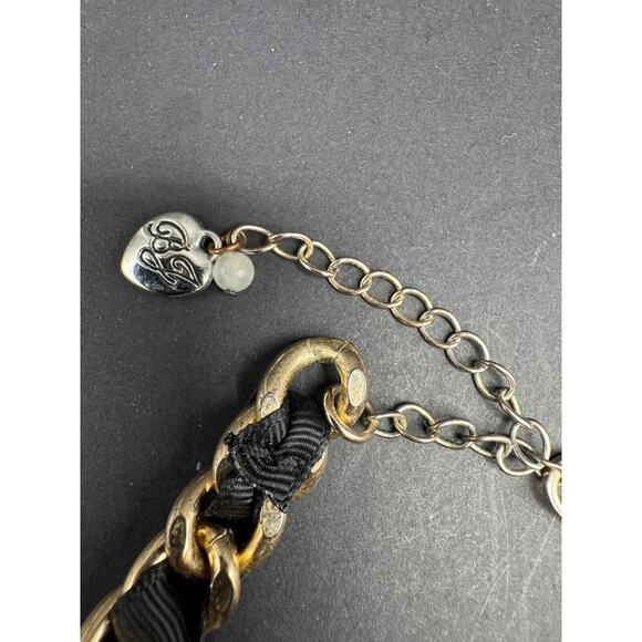 Betsey Johnson XOX Statement Necklace Gold Tone Black Fabric Curb Chain Link - Picture 5 of 5